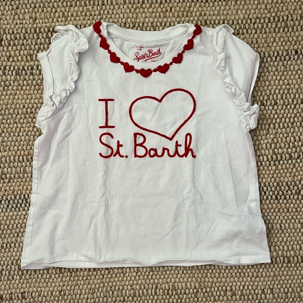 St Barth Girls White and Red Ruffle Top